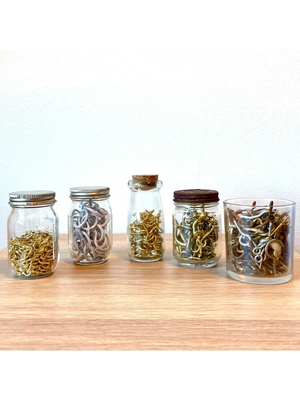 Large Lot Vintage Screw Eye Cup Hooks Brass Steel Mixed Sizes Hardware Craft